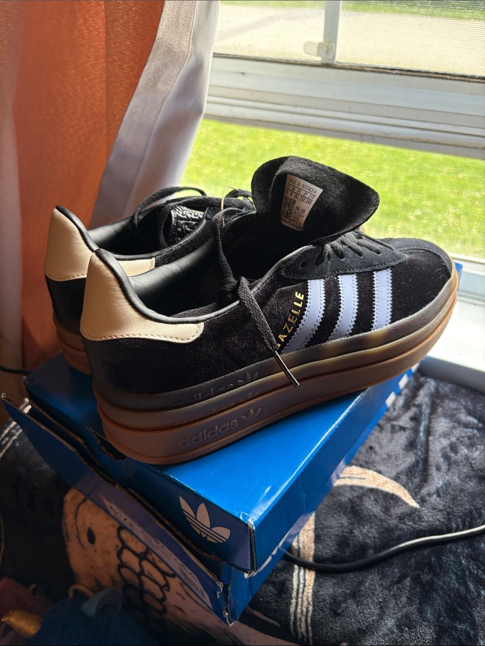 adidas Gazelle Platform Sneakers in Black with Cream Heel Tabs